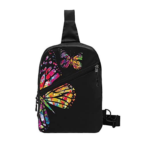 Bunte Schmetterlings-Schultertasche, faltbar, Crossbody-Rucksack, Brusttasche für Männer und Frauen, verstellbare linke und rechte Schulter, Sport, lässiger Tagesrucksack von VGFJHNDF