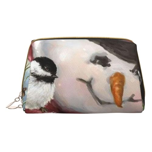 Canadian Smokey Mountain Cliff Bedruckte Leder Make-up Tasche für Frauen Mädchen - Kleine Tragbare Reise Kosmetik Organizer Kulturbeutel, Schneemann und Vogel, Einheitsgröße von VGFJHNDF