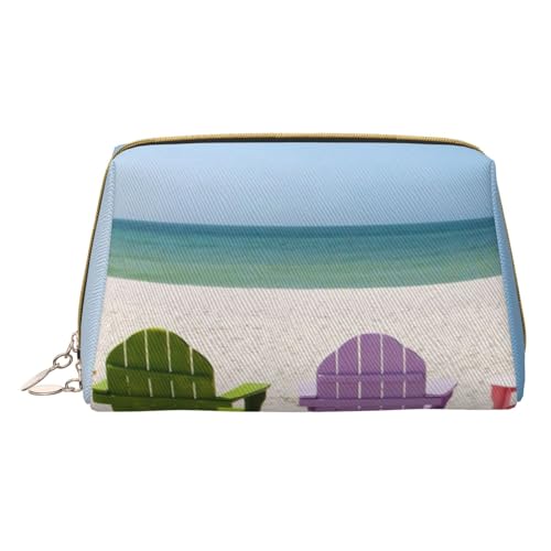 Canadian Smokey Mountain Cliff Bedruckte Leder Make-up Tasche für Frauen Mädchen - Kleine Tragbare Reise Kosmetik Organizer Kulturbeutel, Stühle Beside The Blue Sea Sky, Einheitsgröße von VGFJHNDF