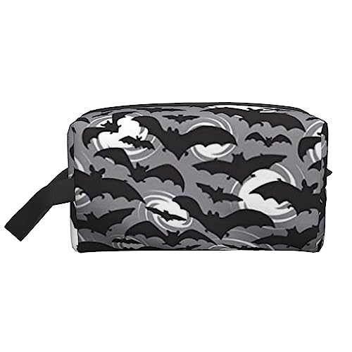 Cartoon Gemüse 03 Reise-Make-up-Tasche mit Griffschlaufe – große Kapazität, tragbar, Kosmetik-Organizer-Tasche für Damen und Mädchen, Geschenke, Halloween Fledermäuse grau, Einheitsgröße von VGFJHNDF