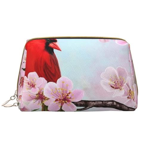 Cartoon Vogel Gedruckt Leder Make-up Tasche für Frauen Mädchen - Tragbare Reise Kosmetik Organizer Kulturbeutel, Red Birds Branch Blossom, Einheitsgröße von VGFJHNDF