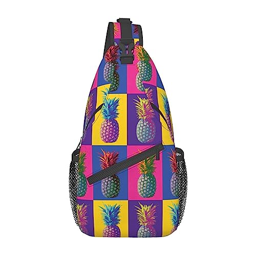 Cool Black Lips Sling Bag Travel Crossbody Backpack Chest Pack for Men Women, Adjustable Left and Right Shoulders Hiking Casual Daypack, Buntes Ananas-Muster., Einheitsgröße von VGFJHNDF