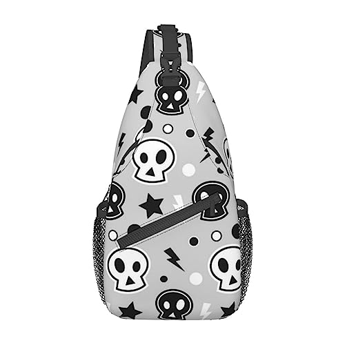 Cool Black Lips Sling Bag Travel Crossbody Backpack Chest Pack for Men Women, Adjustable Left and Right Shoulders Hiking Casual Daypack, Totenkopf und Sterne, Einheitsgröße von VGFJHNDF