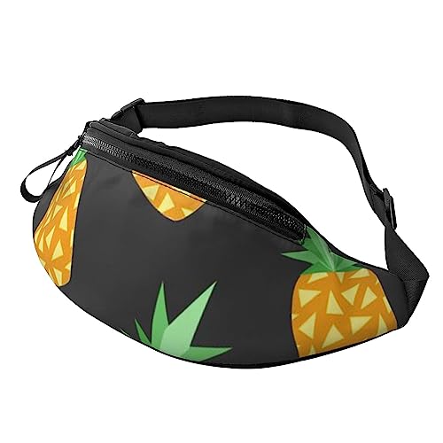 Coole Gürteltasche mit Totenkopf- und Rosenmotiv, für Reisen, mit Reißverschluss und Kopfhörerloch, Laufgürteltasche mit verstellbarem Gürtel für Damen und Herren, Gelbe Ananas, Einheitsgröße von VGFJHNDF