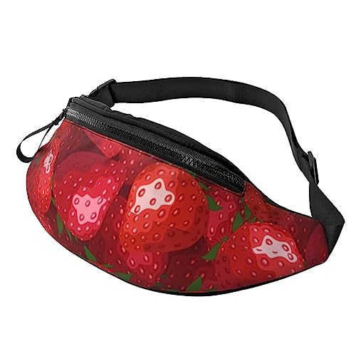 Coole Gürteltasche mit Totenkopf- und Rosenmotiv, für Reisen, mit Reißverschluss und Kopfhörerloch, Laufgürteltasche mit verstellbarem Gürtel für Damen und Herren, Rote Erdbeere, Einheitsgröße von VGFJHNDF