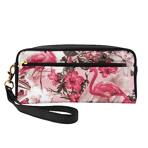 Corgi Reise-Make-up-Tasche mit Tragegriff, weiches und vielseitiges PU-Leder, tragbar, Kosmetiktasche für Damen und Mädchen, Geschenk, Flamingo-Blumendruck., Einheitsgröße von VGFJHNDF