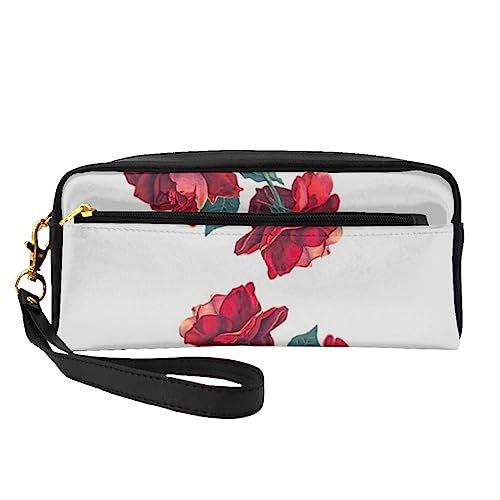 Corgi Reise-Make-up-Tasche mit Tragegriff, weiches und vielseitiges PU-Leder, tragbar, Kosmetiktasche für Damen und Mädchen, Geschenk, Rote Rose Blume Cluster, Einheitsgröße von VGFJHNDF