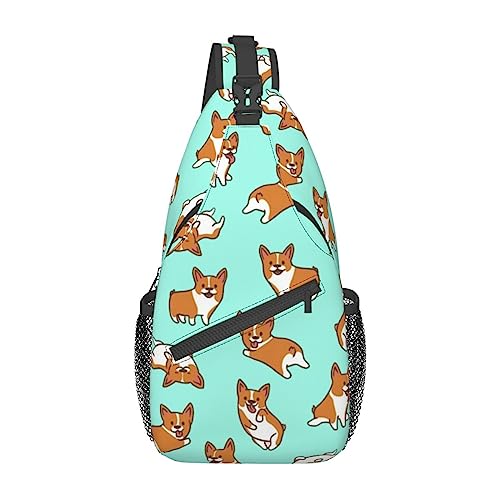 Cow Spot Sling Bag Travel Crossbody Backpack Chest Pack for Men Women, Adjustable Left and Right Shoulders Hiking Casual Daypack, Corgi Niedlicher Hund, Einheitsgröße von VGFJHNDF