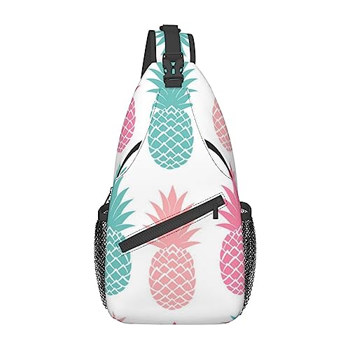 Flamingo Floral Printed Sling Bag Travel Crossbody Backpack Chest Pack for Men Women, Adjustable Left and Right Shoulders Hiking Casual Daypack, Farbige Ananas, Einheitsgröße von VGFJHNDF