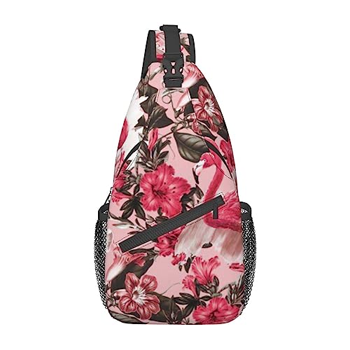 Flamingo Floral Printed Sling Bag Travel Crossbody Backpack Chest Pack for Men Women, Adjustable Left and Right Shoulders Hiking Casual Daypack, Flamingo-Blumendruck., Einheitsgröße von VGFJHNDF