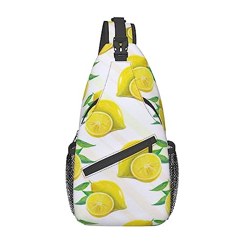 Flamingo Floral Printed Sling Bag Travel Crossbody Backpack Chest Pack for Men Women, Adjustable Left and Right Shoulders Hiking Casual Daypack, Gelbe Zitrone., Einheitsgröße von VGFJHNDF