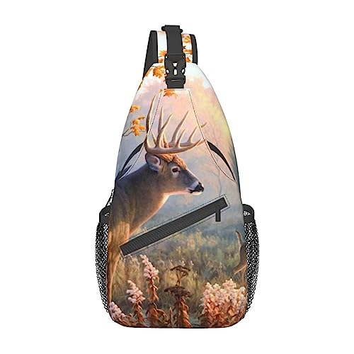 Flamingo Floral Printed Sling Bag Travel Crossbody Backpack Chest Pack for Men Women, Adjustable Left and Right Shoulders Hiking Casual Daypack, Niedliche Hirsche, Einheitsgröße von VGFJHNDF