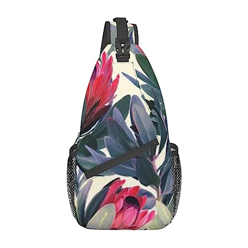 Flamingo Floral Printed Sling Bag Travel Crossbody Backpack Chest Pack for Men Women, Adjustable Left and Right Shoulders Hiking Casual Daypack, Rote Blumen, Einheitsgröße von VGFJHNDF