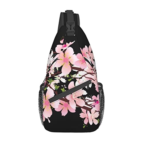 Flamingo Floral Printed Sling Bag Travel Crossbody Backpack Chest Pack for Men Women, Adjustable Left and Right Shoulders Hiking Casual Daypack, Verführerische Kirschblüten, Einheitsgröße von VGFJHNDF