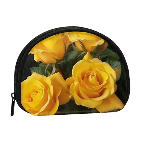 Gelbe Rosen bedruckte Münzgeldbörse, Muschelform, Mini-Kleingeldtasche für Männer und Frauen von VGFJHNDF
