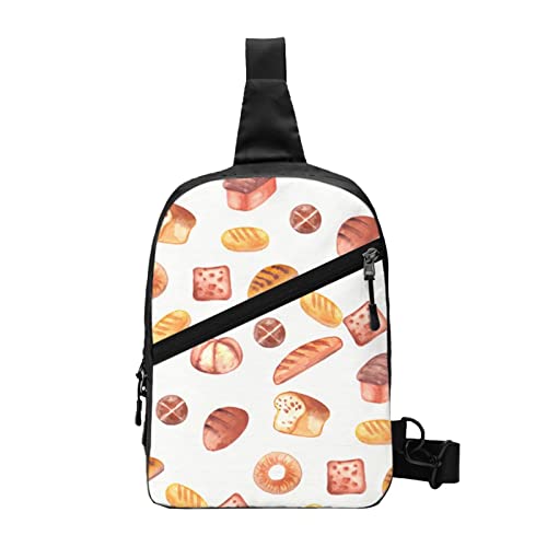 Gemüse-Obst-Schultertasche Faltbarer Crossbody-Rucksack Brustrucksack für Männer Frauen, verstellbare linke und rechte Schulter, Sport, lässiger Tagesrucksack, Bemaltes Brot, Einheitsgröße von VGFJHNDF