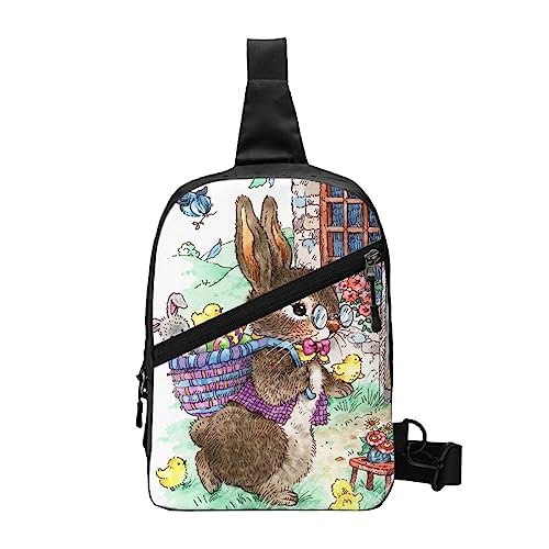 Gestreifte Schultertasche Faltbarer Crossbody Rucksack Brustrucksack für Männer Frauen, verstellbare linke und rechte Schulter Sport Casual Tagesrucksack, Osterhase, Einheitsgröße von VGFJHNDF