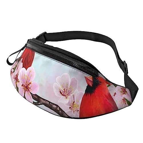 Gürteltasche mit Reißverschluss und Kopfhörerloch, Motiv: gelbe und braune Dreiecke, mit verstellbarem Gürtel für Männer und Frauen, Red Birds Branch Blossom, Einheitsgröße von VGFJHNDF