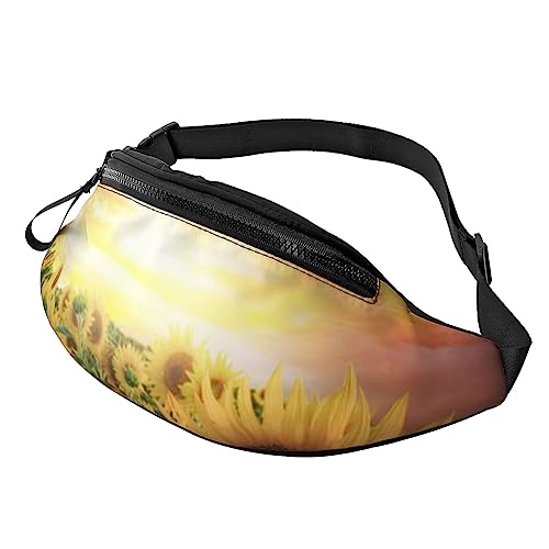 Gürteltasche mit Reißverschluss und Kopfhörerloch, Motiv: gelbe und braune Dreiecke, mit verstellbarem Gürtel für Männer und Frauen, Sonnenblumen Sonnenuntergang Sonnenlicht Landschaft, Einheitsgröße von VGFJHNDF