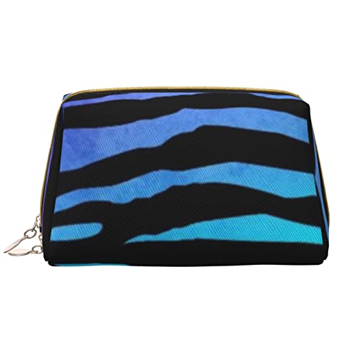 Halloween Party Bedruckte Leder Make-up Tasche für Frauen Mädchen - Tragbare Reise Kosmetik Organizer Kulturbeutel, Lila Blau Grün Camouflage Zebra Streifen, Einheitsgröße von VGFJHNDF