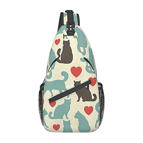 Hirsch Sling Bag Reise Crossbody Rucksack Brusttasche für Männer Frauen, verstellbare linke und rechte Schultern, Wandern, Casual Daypack, Happy Walking Kitty, Einheitsgröße von VGFJHNDF