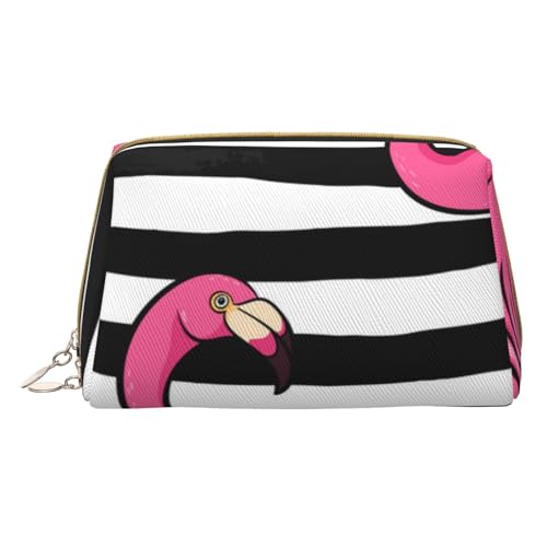 Kosmetiktasche aus Leder mit Fußballmotiv auf Grassy für Damen und Mädchen, klein, tragbar, Reise-Kosmetik-Organizer, Kulturbeutel, Rosa Flamingo, Einheitsgröße von VGFJHNDF