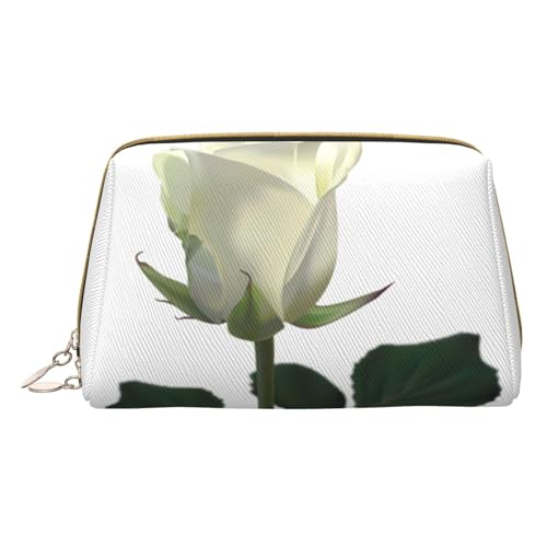 Kosmetiktasche aus Leder mit Fußballmotiv auf Grassy für Damen und Mädchen, klein, tragbar, Reise-Kosmetik-Organizer, Kulturbeutel, white rose, Einheitsgröße von VGFJHNDF