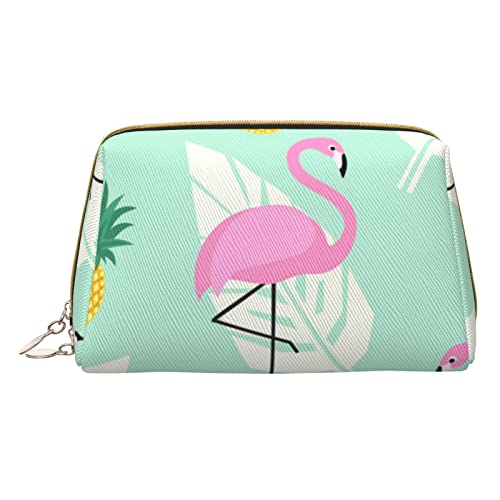 Kosmetiktasche aus Leder mit Hundepfotenabdrücken für Damen und Mädchen, klein, tragbar, Reise-Kosmetik-Organizer, Kulturbeutel, Pinke Flamingo Ananas, Einheitsgröße von VGFJHNDF