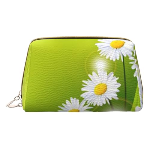 Kosmetiktasche aus Leder mit niedlichem Hundemotiv für Damen und Mädchen, klein, tragbar, Reise-Kosmetik-Organizer, Kulturbeutel, Blumenblüten und Gänseblümchen, Einheitsgröße von VGFJHNDF