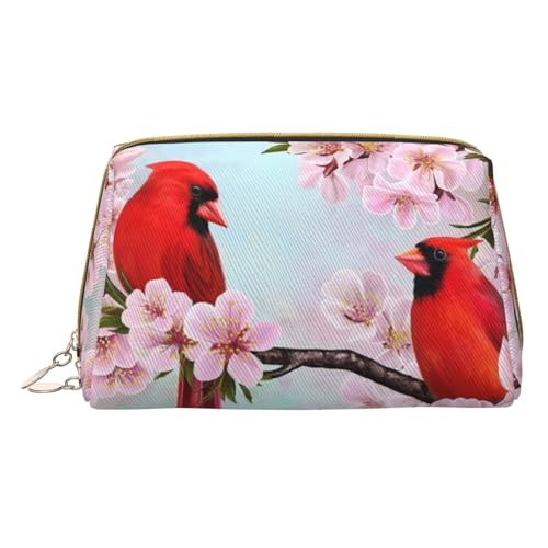 Kosmetiktasche aus Leder mit niedlichem Hundemotiv für Damen und Mädchen, klein, tragbar, Reise-Kosmetik-Organizer, Kulturbeutel, Red Birds Branch Blossom, Einheitsgröße von VGFJHNDF