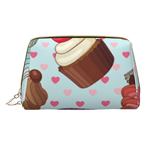 Kosmetiktasche aus Rindsleder, bedruckt, für Damen und Mädchen, klein, tragbar, Reise-Kosmetik-Organizer, Kulturbeutel, Cupcake-Muster, Einheitsgröße von VGFJHNDF