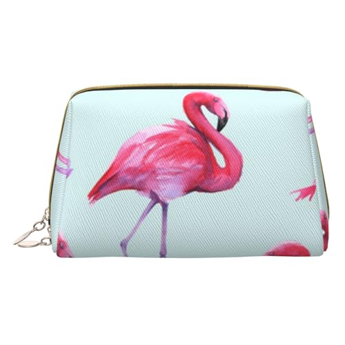 Kosmetiktasche aus schwarzem Marmor mit bedrucktem Leder für Damen und Mädchen – kleine tragbare Reise-Kosmetiktasche, Pink Flamingos, Einheitsgröße von VGFJHNDF