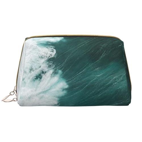 Kosmetiktasche mit Basketball-Motiv, bedruckt, Leder, für Damen und Mädchen, tragbar, Reise-Kosmetik-Organizer, Kulturbeutel, Blue Ocean Surf, Einheitsgröße von VGFJHNDF