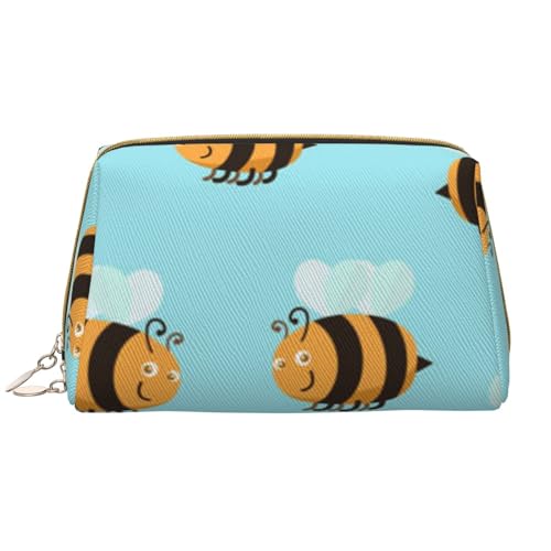 Ladybug Blume bedruckte Leder Make-up Tasche für Frauen Mädchen - Tragbare Reise Kosmetik Organizer Kulturbeutel, Cartoon Bee Muster, Einheitsgröße von VGFJHNDF