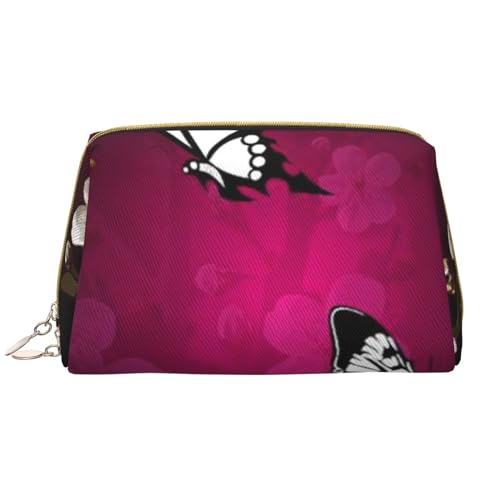 Ladybug Blume bedruckte Leder Make-up Tasche für Frauen Mädchen - Tragbare Reise Kosmetik Organizer Kulturbeutel, Schwarz-Weißer Schmetterling, Einheitsgröße von VGFJHNDF