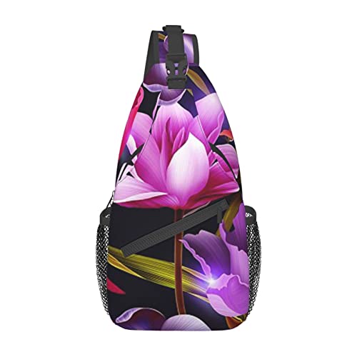 Lollipop Sling Bag Travel Crossbody Rucksack Chest Pack für Männer Frauen, verstellbare linke und rechte Schulter Wandern Casual Daypack, Blumenblätter lila rote Blume, Einheitsgröße von VGFJHNDF