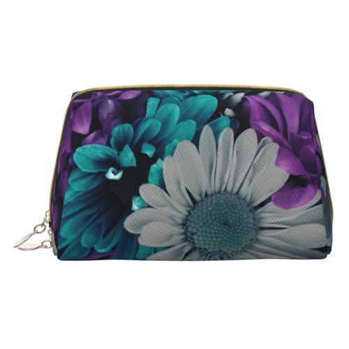 Lotus Bedruckte Leder Make-up Tasche für Frauen Mädchen - Kleine Tragbare Reise Kosmetik Organizer Kulturbeutel, Violett/Weiß mit Blumenmuster, Einheitsgröße von VGFJHNDF