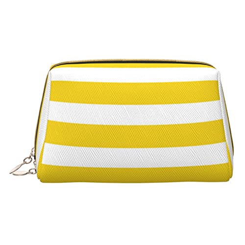 Love Birdie Stripe bedruckte Make-up-Tasche aus Leder für Frauen und Mädchen – kleine tragbare Reise-Kosmetiktasche, Zitronengelb gestreiftes Muster, Einheitsgröße von VGFJHNDF