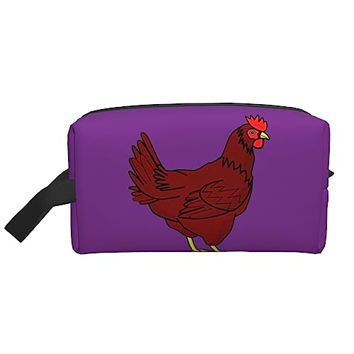 Lustige Reise-Make-up-Tasche mit Griffschlaufe – große Kapazität, tragbar, Kosmetik-Organizer für Damen und Mädchen, Geschenke, Rotes Huhn, Einheitsgröße von VGFJHNDF