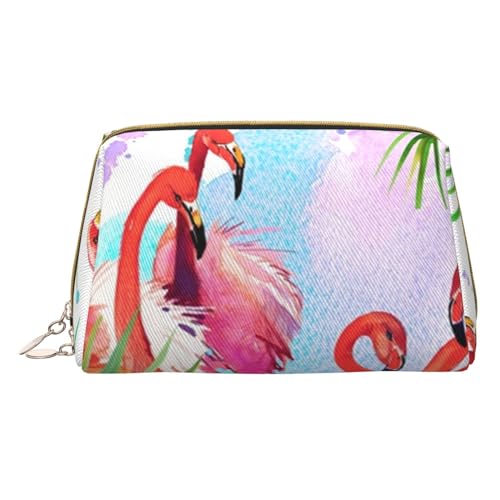 Lustige grüne Frösche bedruckte Leder-Make-up-Tasche für Frauen Mädchen – kleine tragbare Reise Kosmetik Organizer Kulturbeutel, Bemalter Flamingo, Einheitsgröße von VGFJHNDF