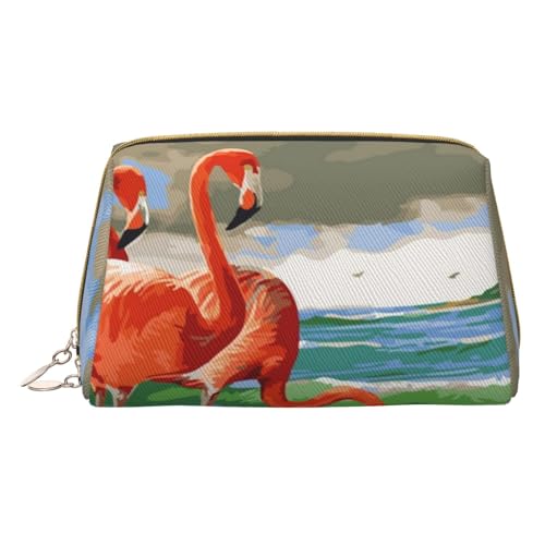 Lustige grüne Frösche bedruckte Leder-Make-up-Tasche für Frauen Mädchen – kleine tragbare Reise Kosmetik Organizer Kulturbeutel, Flamingo Beach, Einheitsgröße von VGFJHNDF