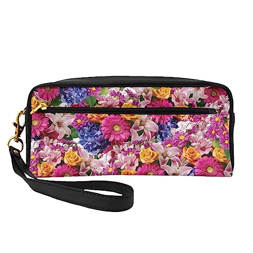 Magic Galaxy Make-up-Tasche mit Tragegriff, weiches und vielseitiges PU-Leder, tragbar, für Damen und Mädchen, Violett, Rosa Blumen und goldene Rosen, Einheitsgröße von VGFJHNDF