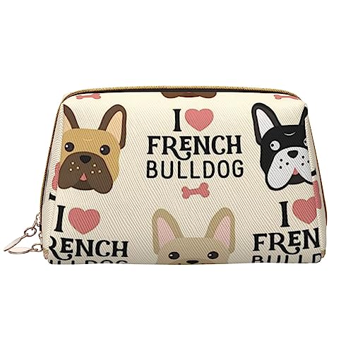 Make-up-Tasche aus Leder, Flugzeug-bedruckt, für Damen und Mädchen, tragbar, Reise-Kosmetik-Organizer, Kulturbeutel, Französische Bulldogge, Einheitsgröße von VGFJHNDF