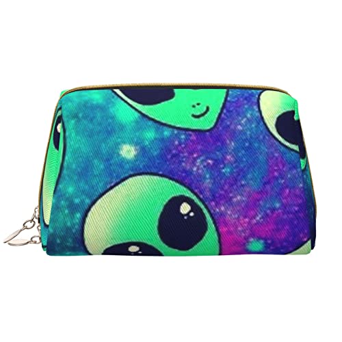 Make-up-Tasche aus Leder mit Musik-Aufdruck für Frauen und Mädchen, tragbar, Reise-Kosmetiktasche, Organizer, Kulturbeutel, Green Alien, Einheitsgröße von VGFJHNDF