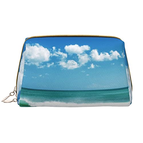 Make-up-Tasche aus Leder mit Pfotenabdruck-Motiv, für Damen und Mädchen, tragbar, Reise-Kosmetik-Organizer, Kulturbeutel, Beach White Clouds, Einheitsgröße von VGFJHNDF