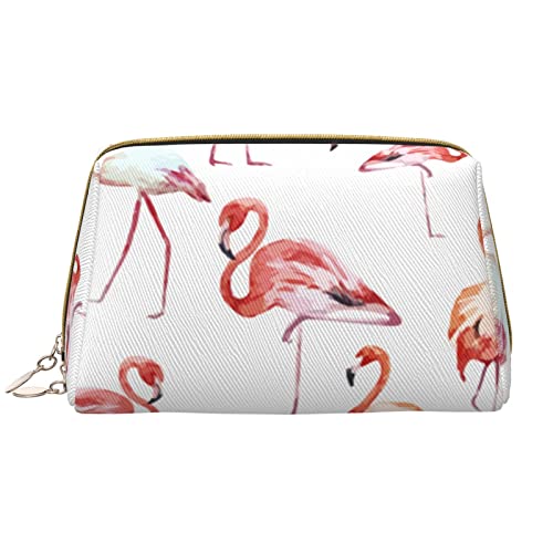 Make-up-Tasche aus Leder mit pinkem Flamingo-Vogel für Frauen und Mädchen – tragbarer Reise-Kosmetik-Organizer Kulturbeutel, Flamingo, Einheitsgröße von VGFJHNDF