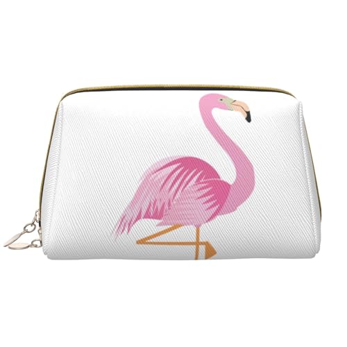 Make-up-Tasche aus Leder mit pinkem Flamingo-Vogel für Frauen und Mädchen – tragbarer Reise-Kosmetik-Organizer Kulturbeutel, Rosa Flamingo Vogel, Einheitsgröße von VGFJHNDF