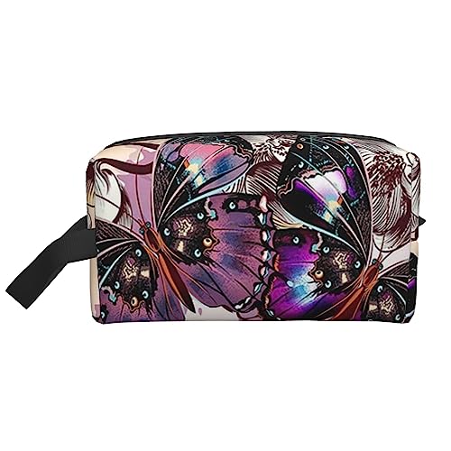 Make-up-Tasche mit Kolibris und rosa Reise-Make-up-Tasche mit Griffschlaufe – große Kapazität, tragbare Kosmetiktasche für Damen und Mädchen, Geschenke, Bunte Schmetterlinge auf Blumen, Einheitsgröße von VGFJHNDF