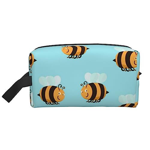 Make-up-Tasche mit Kolibris und rosa Reise-Make-up-Tasche mit Griffschlaufe – große Kapazität, tragbare Kosmetiktasche für Damen und Mädchen, Geschenke, Cartoon Bee Muster, Einheitsgröße von VGFJHNDF