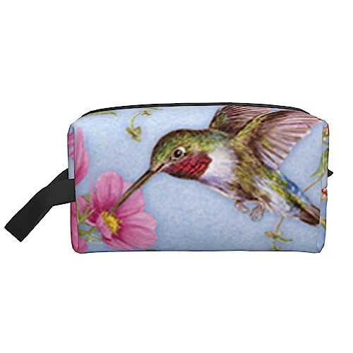 Make-up-Tasche mit Kolibris und rosa Reise-Make-up-Tasche mit Griffschlaufe – große Kapazität, tragbare Kosmetiktasche für Damen und Mädchen, Geschenke, Kolibri mit rosa, Einheitsgröße von VGFJHNDF